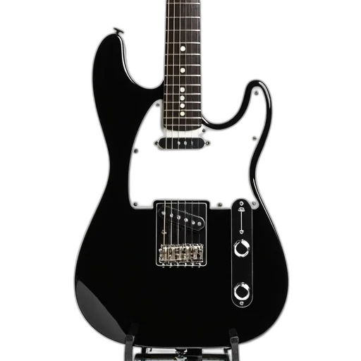 weapon, 3d render, close-up, guitar, black, body, white, pickguard transparent PNG cut-out