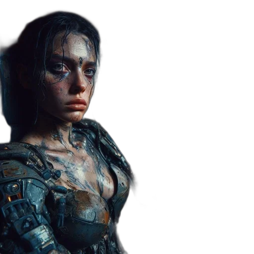 face, robot, cyberpunk, concept art, photorealistic, fantasy art, dark, blue transparent PNG cut-out