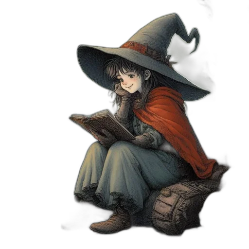 hat, staff, dragon, fantasy art, concept art, watercolor, pixel art, dark transparent PNG cut-out