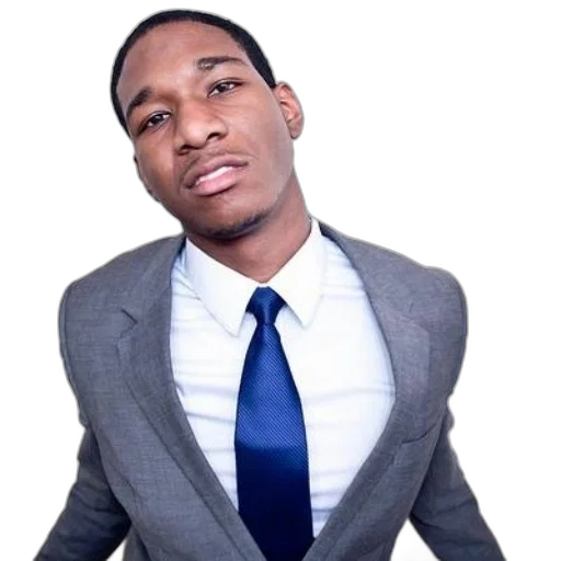 staff, man, gray, suit, blue, tie, poses, against transparent PNG cut-out