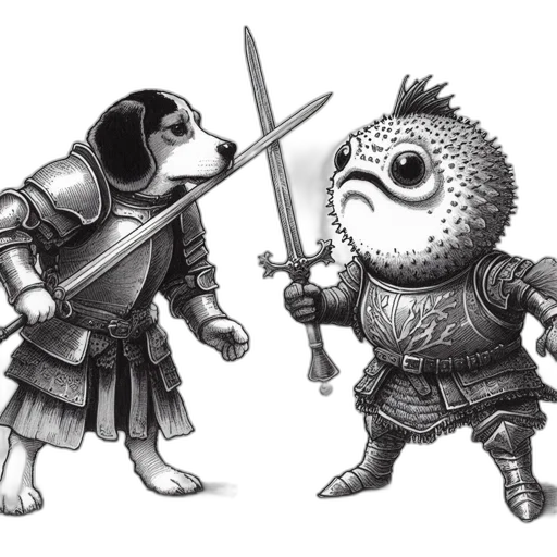 sword, concept art, fantasy art, comic book art, pixel art, monochrome, two, anthropomorphic transparent PNG cut-out