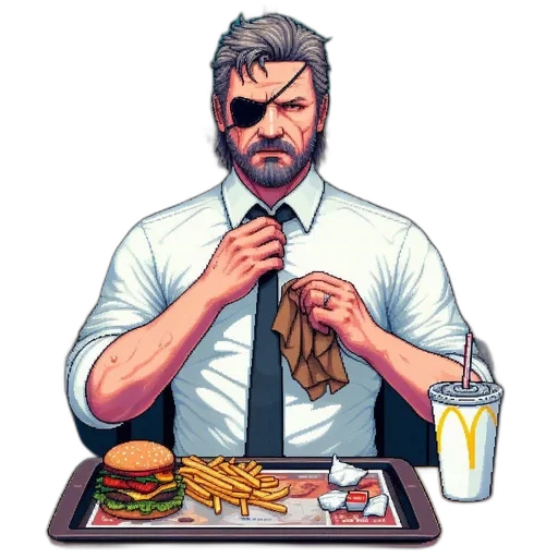 food, concept art, comic book art, pixel art, cartoon, older, man, sporting transparent PNG cut-out