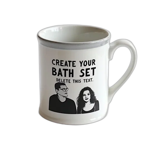 photorealistic, ceramic, mug, black, white, image, man, woman transparent PNG cut-out