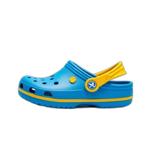 shoes, 3d render, blue, children, crocs, shoe, yellow, stripe transparent PNG cut-out