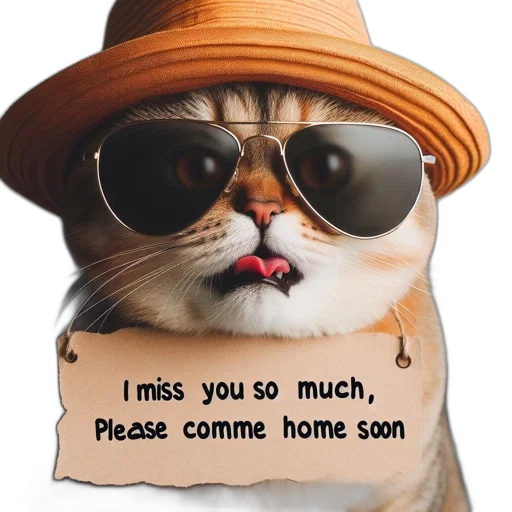 amusing, sight, shows, feline, wearing, hat, glasses, sporting transparent PNG cut-out