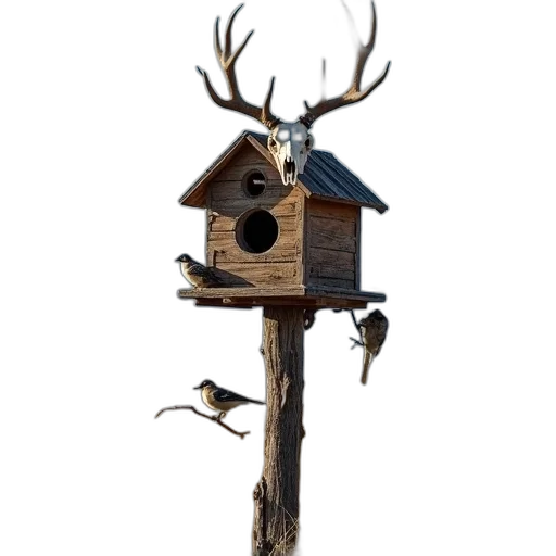 furniture, 3d render, concept art, forest, large, weathered, wooden, birdhouse transparent PNG cut-out