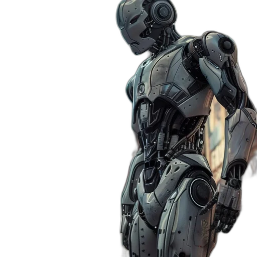 robot, concept art, 3d render, cyberpunk, comic book art, large, silver, gray transparent PNG cut-out