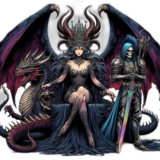 dragon, fantasy art, concept art, comic book art, pixel art, dark, regal, figure transparent PNG cut-out