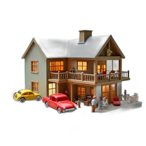 car, furniture, building, 3d render, concept art, photorealistic, city street, snow transparent PNG cut-out