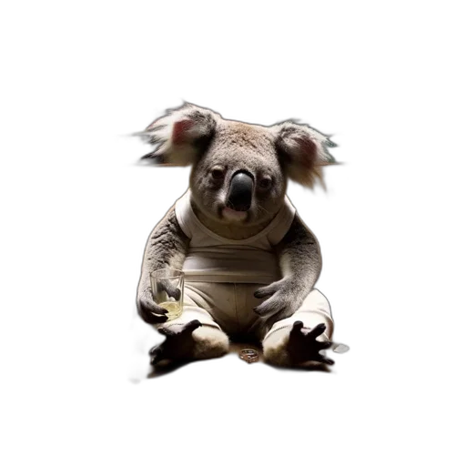 animal, creature, face, staff, concept art, photorealistic, 3d render, koala transparent PNG cut-out