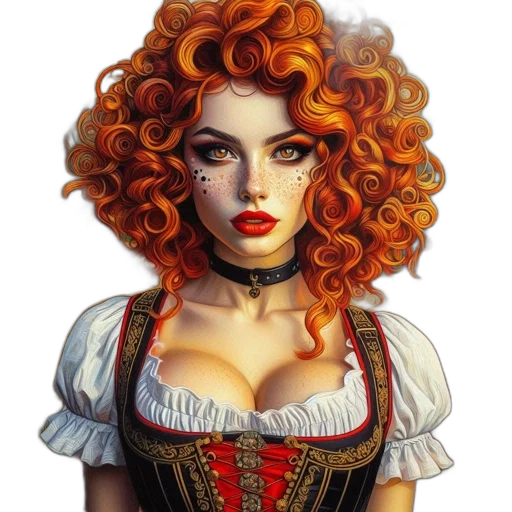 dress, face, fantasy art, photorealistic, oil painting, comic book art, red, vibrant transparent PNG cut-out