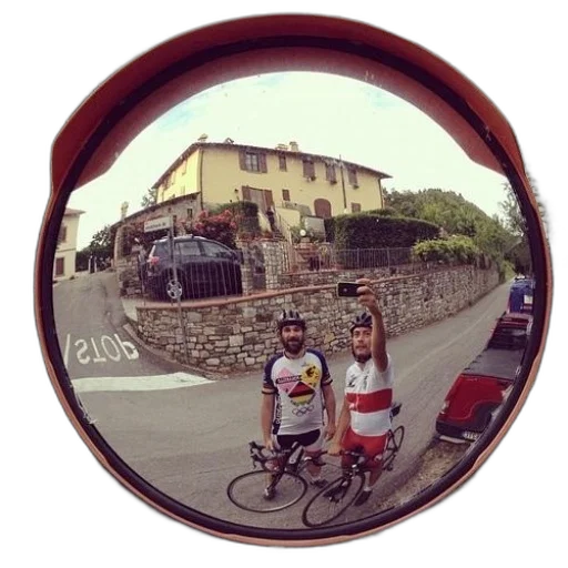 face, photorealistic, two, men, bicycles, take, selfie, mirror transparent PNG cut-out