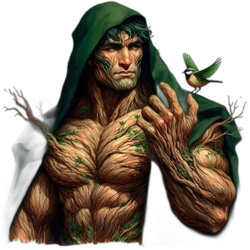 fantasy art, concept art, comic book art, pixel art, forest, green, earth tones, man transparent PNG cut-out