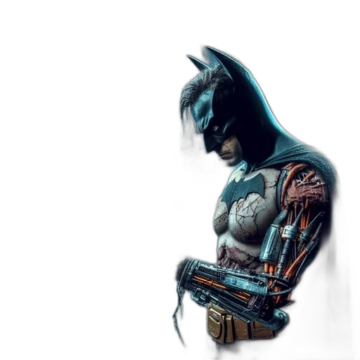 robot, comic book art, concept art, fantasy art, 3d render, mechanical, batman, figure transparent PNG cut-out