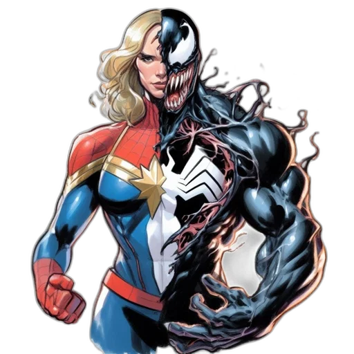 hair, comic book art, concept art, captain, marvel, venom, merge, black transparent PNG cut-out