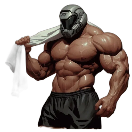 mask, weapon, robot, concept art, comic book art, photorealistic, pixel art, muscular transparent PNG cut-out