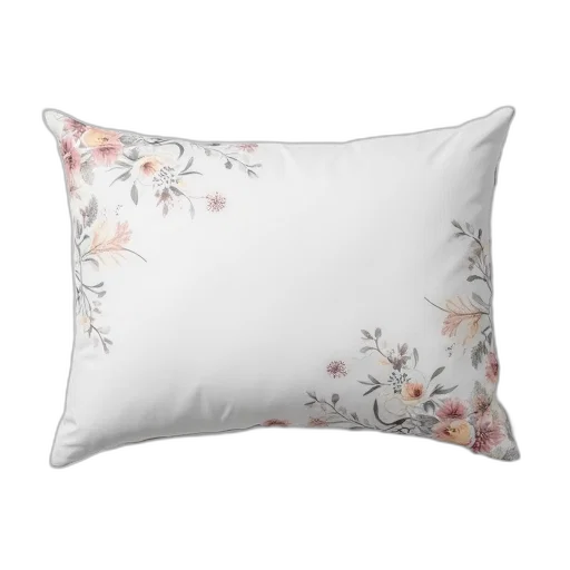photorealistic, white, pillow, floral, pattern, polka, dots, corners transparent PNG cut-out