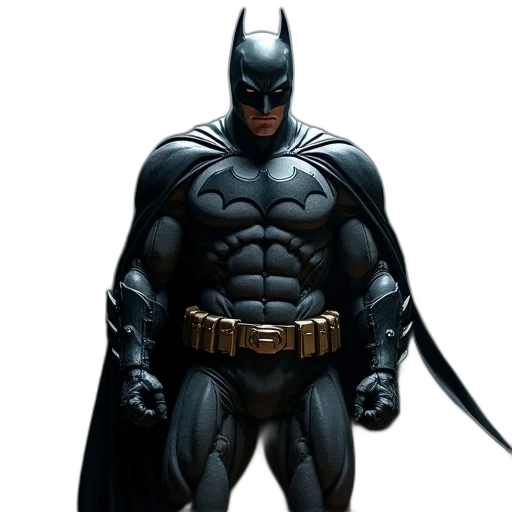 comic book art, concept art, photorealistic, 3d render, dark, knight, batman, statue transparent PNG cut-out