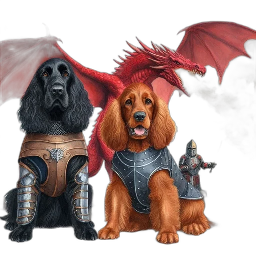 dragon, fantasy art, concept art, pixel art, comic book art, red, two, canines transparent PNG cut-out