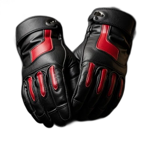 cyberpunk, 3d render, leather, motorbike, gloves, red, stripes transparent PNG cut-out