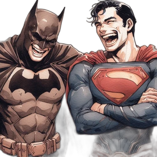comic book art, concept art, two, iconic, superheroes, batman, superman, share transparent PNG cut-out
