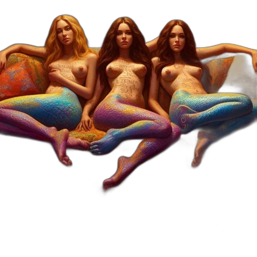 fantasy art, concept art, photorealistic, oil painting, underwater, outer space, golden, three transparent PNG cut-out