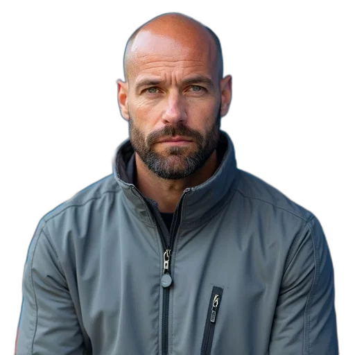 jacket, staff, face, animal, man, bald, head, wearing transparent PNG cut-out