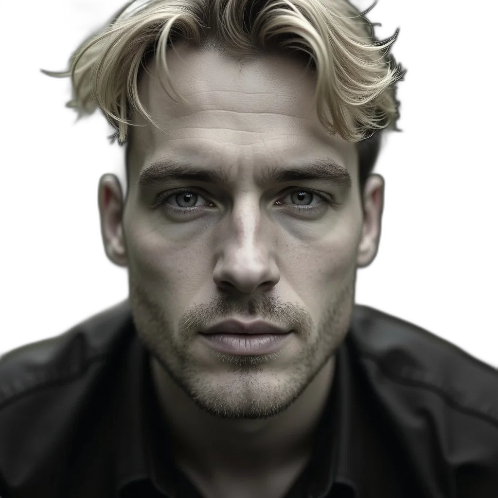 face, hair, jacket, crown, photorealistic, comic book art, fantasy art, concept art transparent PNG cut-out