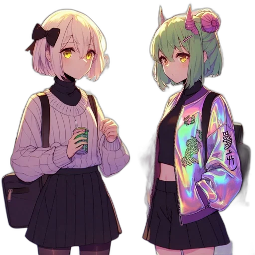 jacket, staff, dragon, creature, anime, pixel art, concept art, vaporwave transparent PNG cut-out