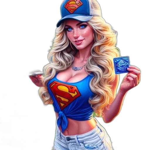comic book art, oil painting, fantasy art, photorealistic, blonde-haired, woman, wears, superman transparent PNG cut-out