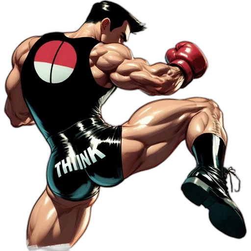 comic book art, concept art, cartoon, muscular, man, think, logo, performs transparent PNG cut-out