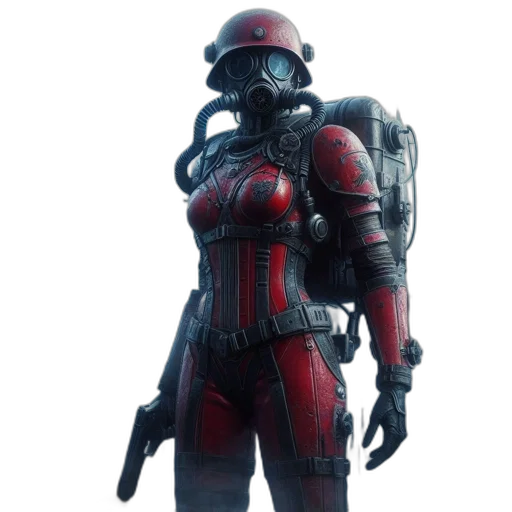 robot, weapon, concept art, cyberpunk, 3d render, comic book art, red, character transparent PNG cut-out