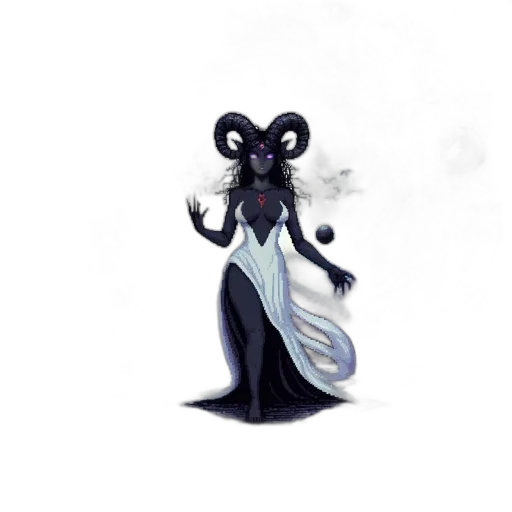 dress, creature, staff, concept art, fantasy art, pixel art, comic book art, dark transparent PNG cut-out