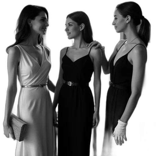 dress, jewelry, monochrome, black, white, photograph, three, women transparent PNG cut-out