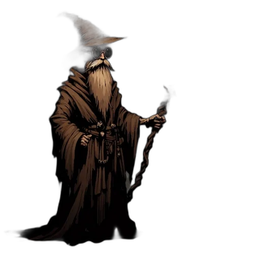 staff, hat, mask, concept art, fantasy art, pixel art, comic book art, fog transparent PNG cut-out