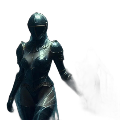 robot, sword, dress, mask, concept art, 3d render, fantasy art, cyberpunk transparent PNG cut-out