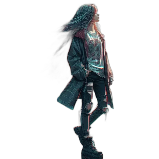 jacket, robot, hair, creature, concept art, cyberpunk, watercolor, pixel art transparent PNG cut-out