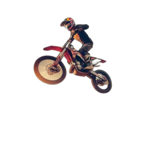 animal, 3d render, pixel art, photorealistic, motocross, rider, jumps, red transparent PNG cut-out