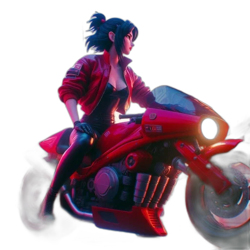 jacket, weapon, concept art, anime, cyberpunk, comic book art, neon lights, red transparent PNG cut-out