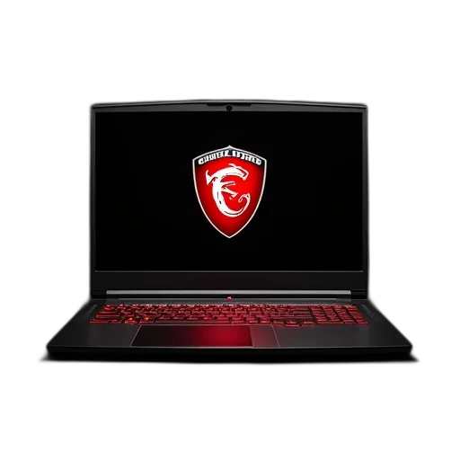 3d render, sleek, black, laptop, red, msi, logo, screen transparent PNG cut-out