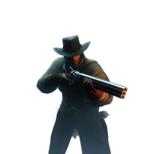 weapon, staff, hat, robot, concept art, 3d render, cyberpunk, pixel art transparent PNG cut-out