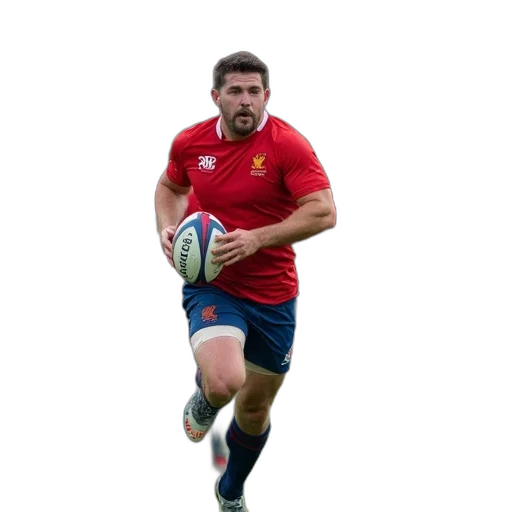 group, rugby, players, red, jerseys, running, field, one transparent PNG cut-out