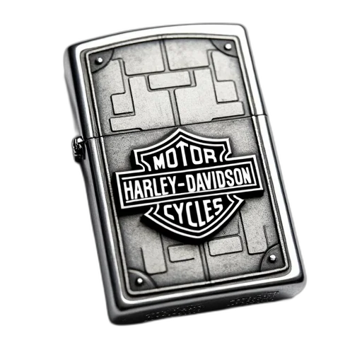 silver, lighter, harley-davidson, logo, engraved, has, textured, surface transparent PNG cut-out