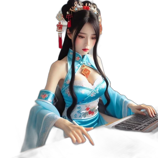 staff, 3d render, fantasy art, concept art, photorealistic, woman, traditional, chinese transparent PNG cut-out
