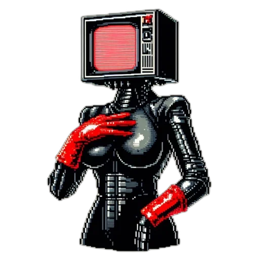 robot, weapon, dress, staff, pixel art, cyberpunk, concept art, comic book art transparent PNG cut-out