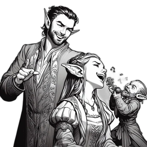 fantasy art, concept art, three, elven, figures, man, robe, woman transparent PNG cut-out