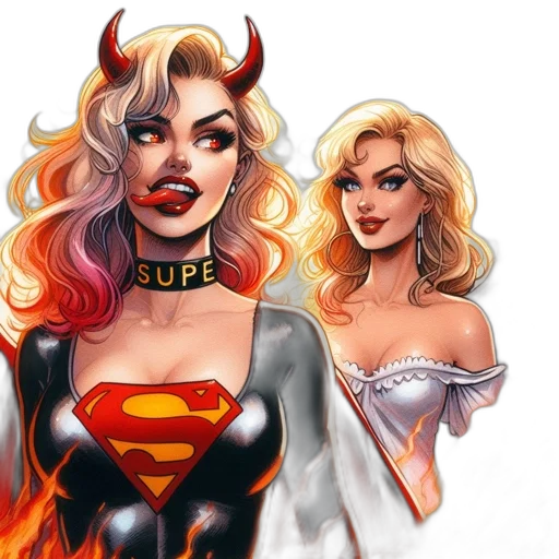 comic book art, concept art, fantasy art, cartoon, fire, two, contrasting, women transparent PNG cut-out