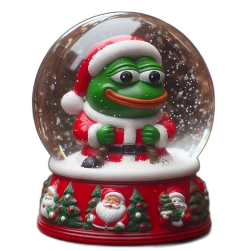 3d render, snow, globe, green, frog-santa, inside, adorned, christmas transparent PNG cut-out