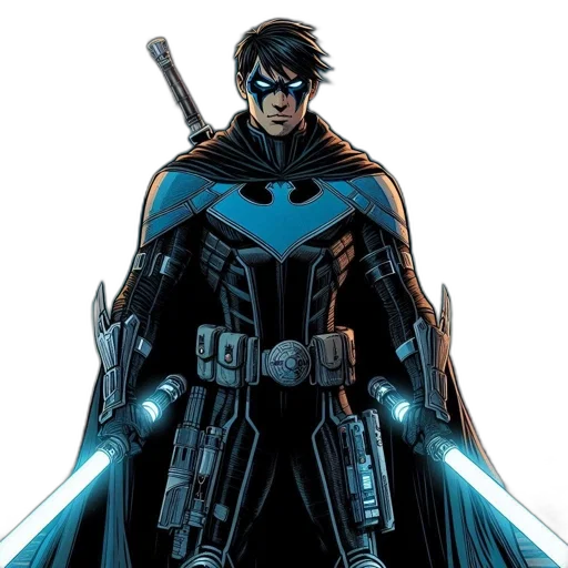 comic book art, concept art, man, black, blue, futuristic, armor, suit transparent PNG cut-out