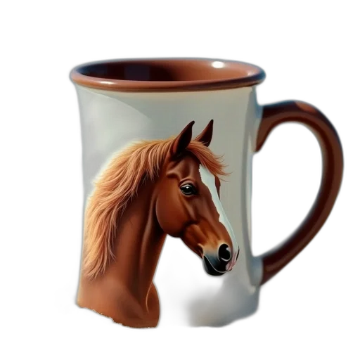 animal, photorealistic, 3d render, oil painting, ceramic, mug, brown, rim transparent PNG cut-out